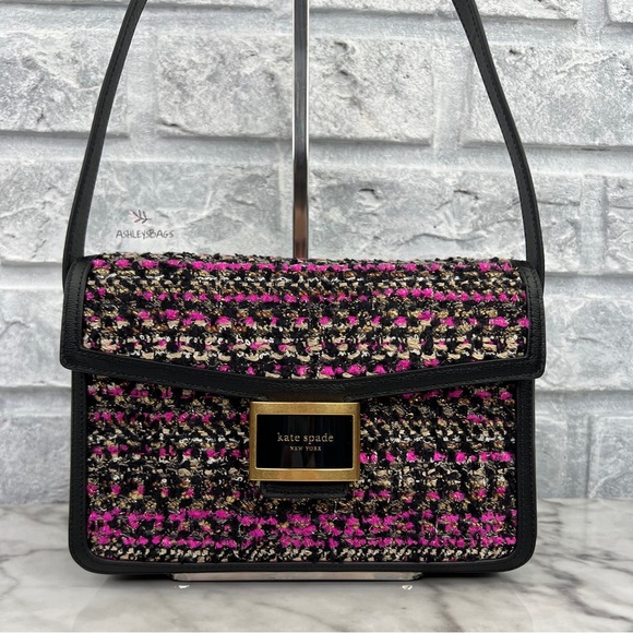 Kate Spade Katy Tweed Medium Shoulder Bag In Pink Multi - Picture 2 of 15